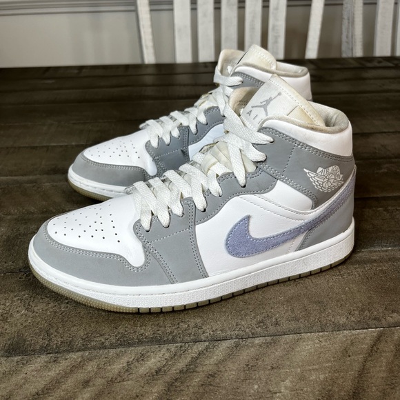 Jordan Shoes - Nike Air Jordan 1 Mid Wolf Grey Aluminum Women's Sz 8.5